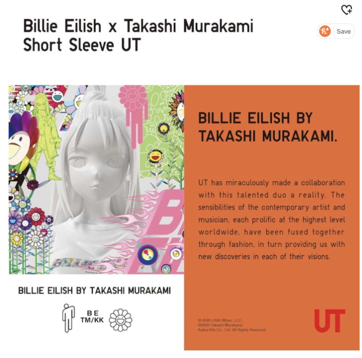Billie Eilish × Takashi Murakami × Uniqlo Kid's Age 5-6 BILLIE EILISH TAKASHI MURAKAMI ORANGE T-SHIRT Size US S / EU 44-46 / 1 - 5 Thumbnail