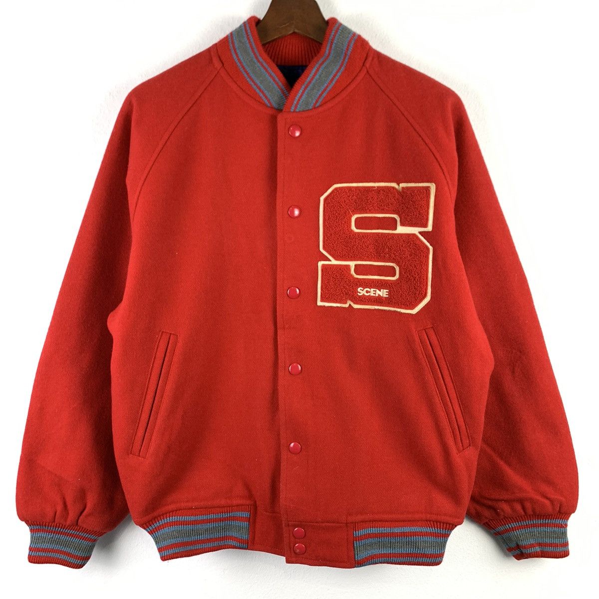 Vintage 🔥NK113🔥Vinatge SCENE Red Plain Wool varsity jackets Size US M / EU 48-50 / 2 - 1 Thumbnail