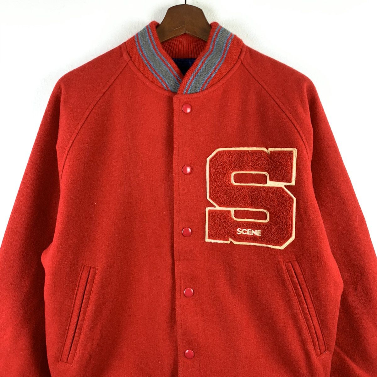 Vintage 🔥NK113🔥Vinatge SCENE Red Plain Wool varsity jackets Size US M / EU 48-50 / 2 - 2 Thumbnail
