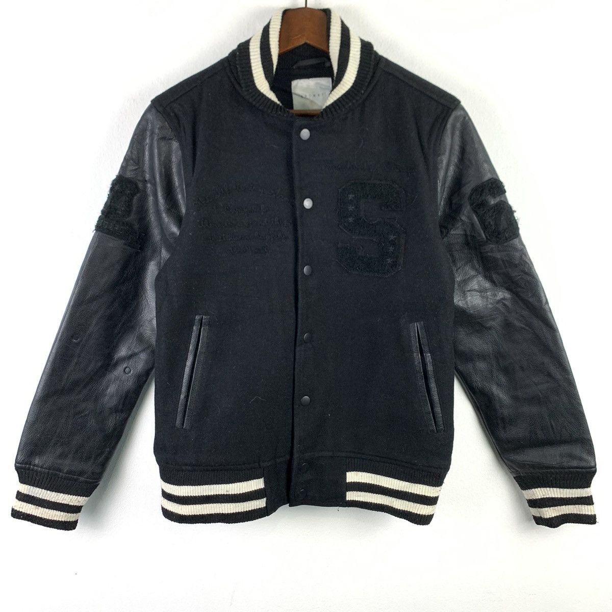 Japanese Brand 🔥NK115🔥Browny Basic Style Black Pu leather varsity jackets Size US XS / EU 42 / 0 - 1 Thumbnail