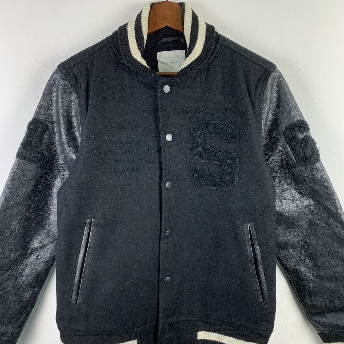 Japanese Brand 🔥NK115🔥Browny Basic Style Black Pu leather varsity jackets Size US XS / EU 42 / 0 - 2 Thumbnail