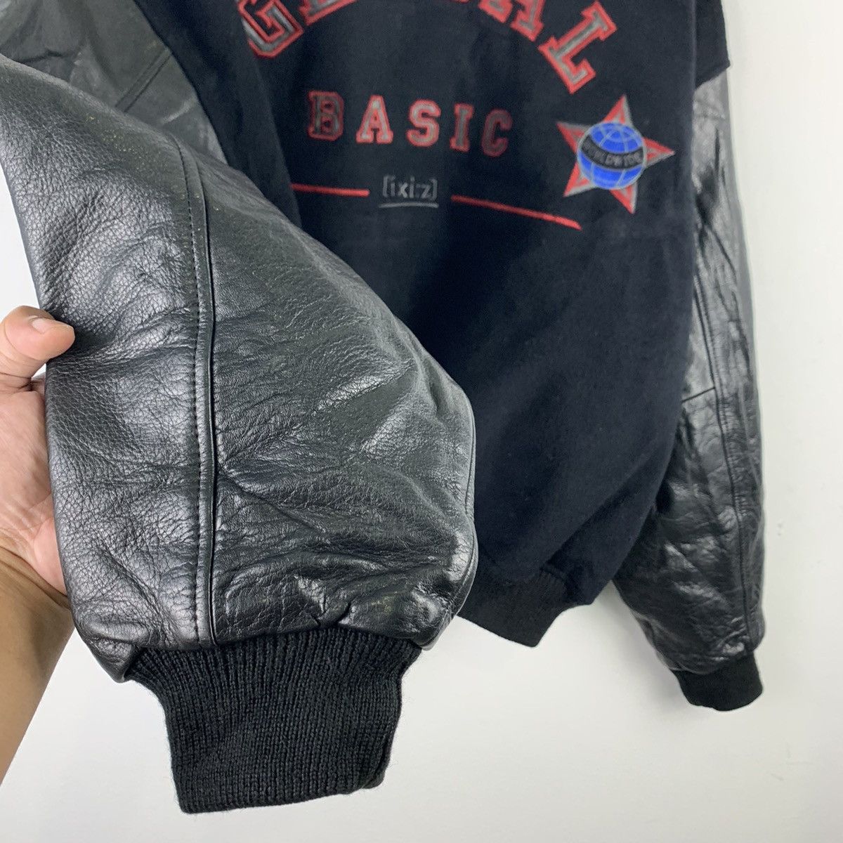 Japanese Brand × Vintage 🔥NK67🔥iXi:z GLOBAL Black Leather varsity jackets Size US L / EU 52-54 / 3 - 5 Thumbnail