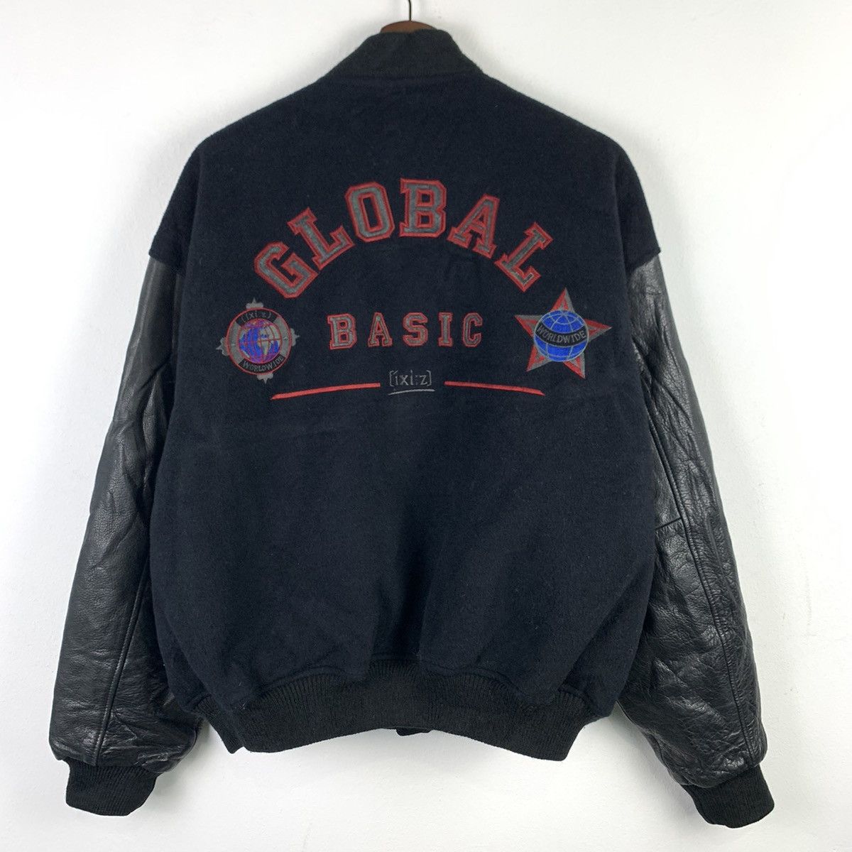 Japanese Brand × Vintage 🔥NK67🔥iXi:z GLOBAL Black Leather varsity jackets Size US L / EU 52-54 / 3 - 1 Thumbnail