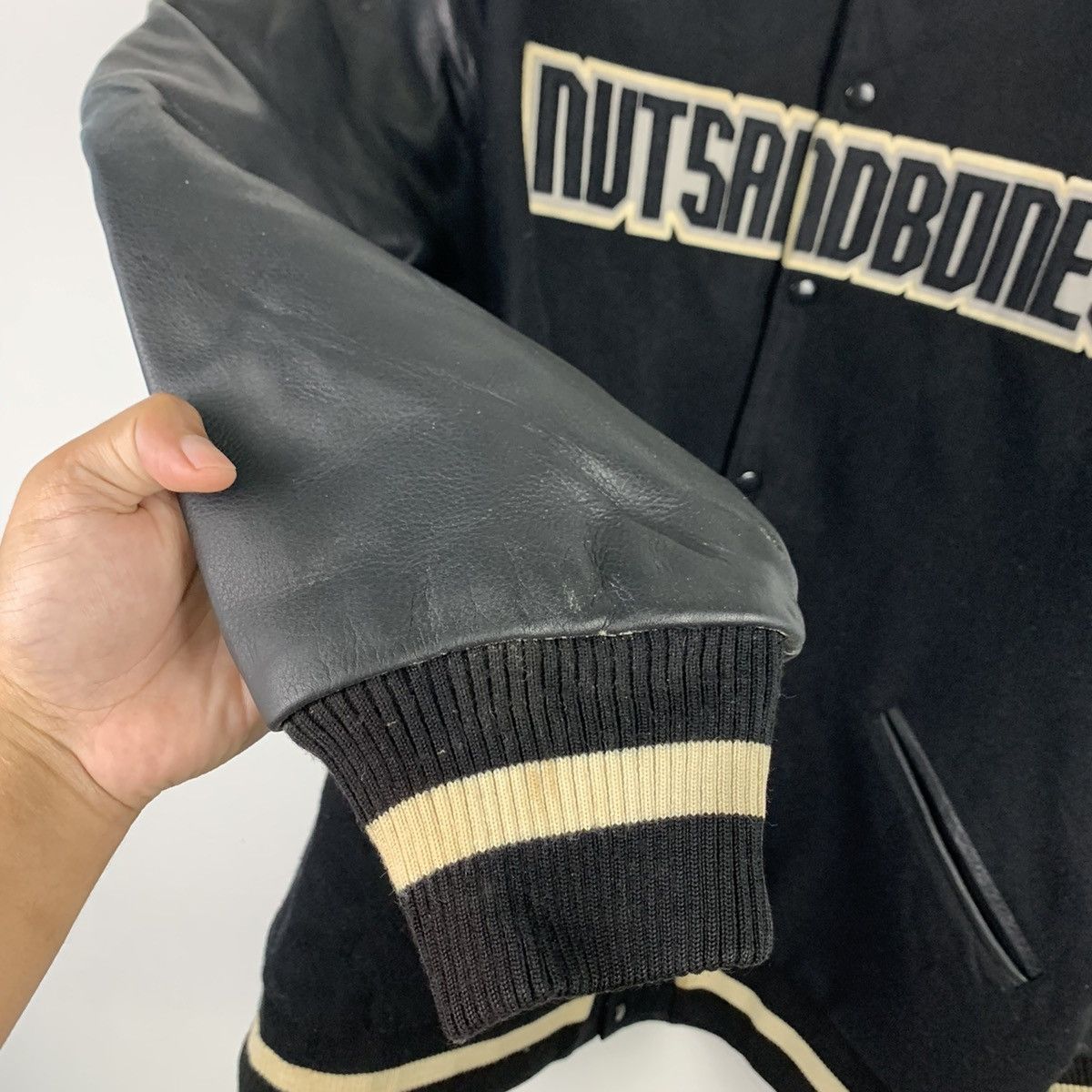 Japanese Brand × Vintage 🔥NEEDGONE🔥NK66🔥NUTS And BONES Leather varsity jackets Size US XL / EU 56 / 4 - 5 Thumbnail