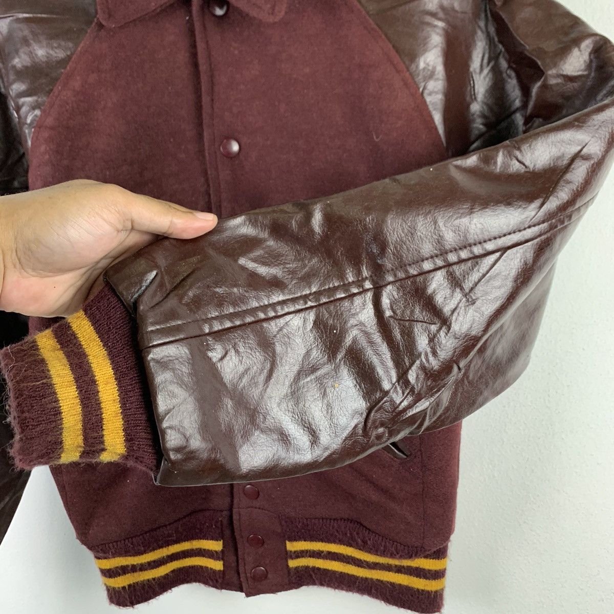 Japanese Brand × Vintage 🔥NK114🔥Vintage Fab-Knit Collared Leather varsity jackets Size US XS / EU 42 / 0 - 6 Thumbnail