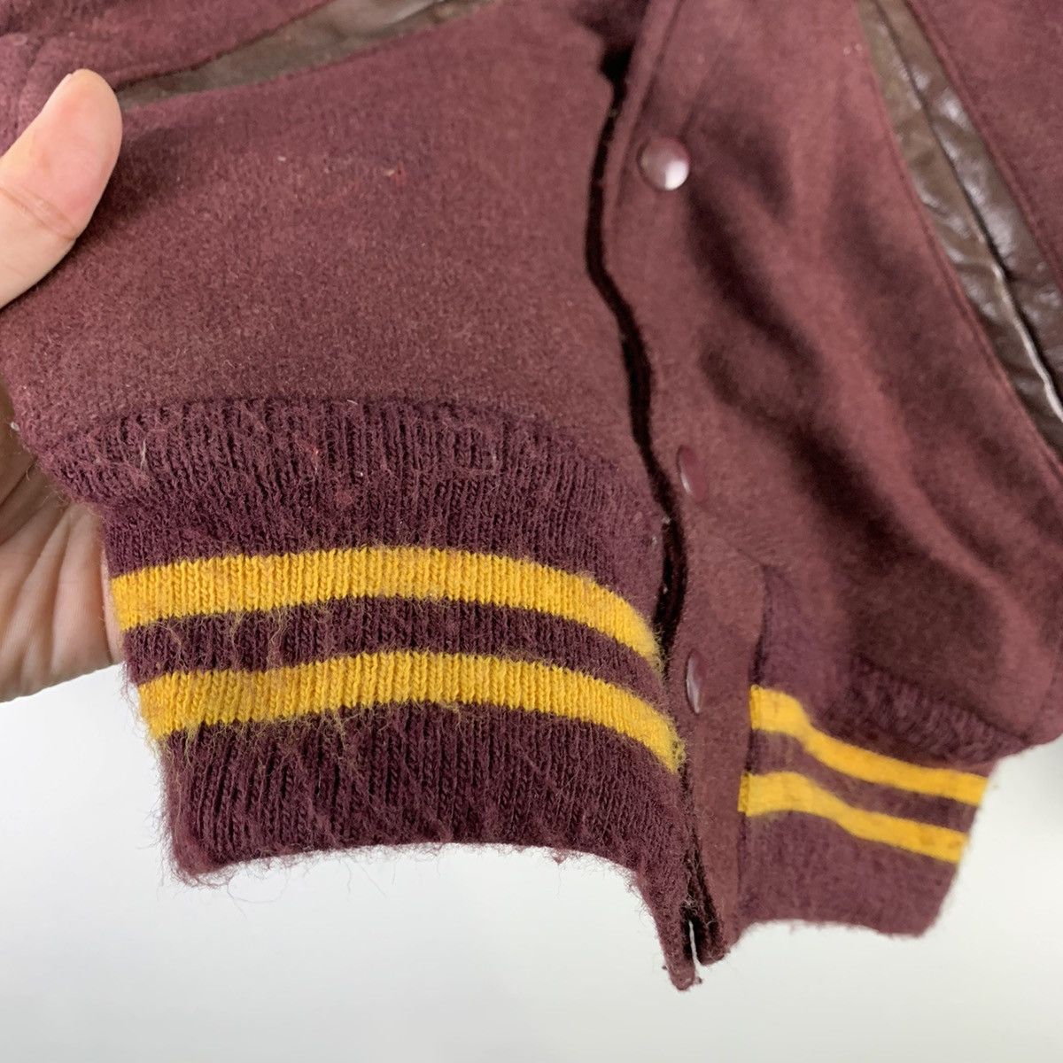 Japanese Brand × Vintage 🔥NK114🔥Vintage Fab-Knit Collared Leather varsity jackets Size US XS / EU 42 / 0 - 7 Thumbnail