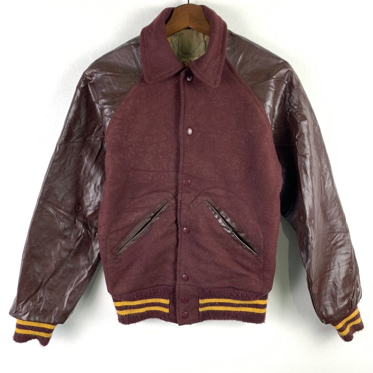 Japanese Brand × Vintage 🔥NK114🔥Vintage Fab-Knit Collared Leather varsity jackets Size US XS / EU 42 / 0 - 1 Thumbnail
