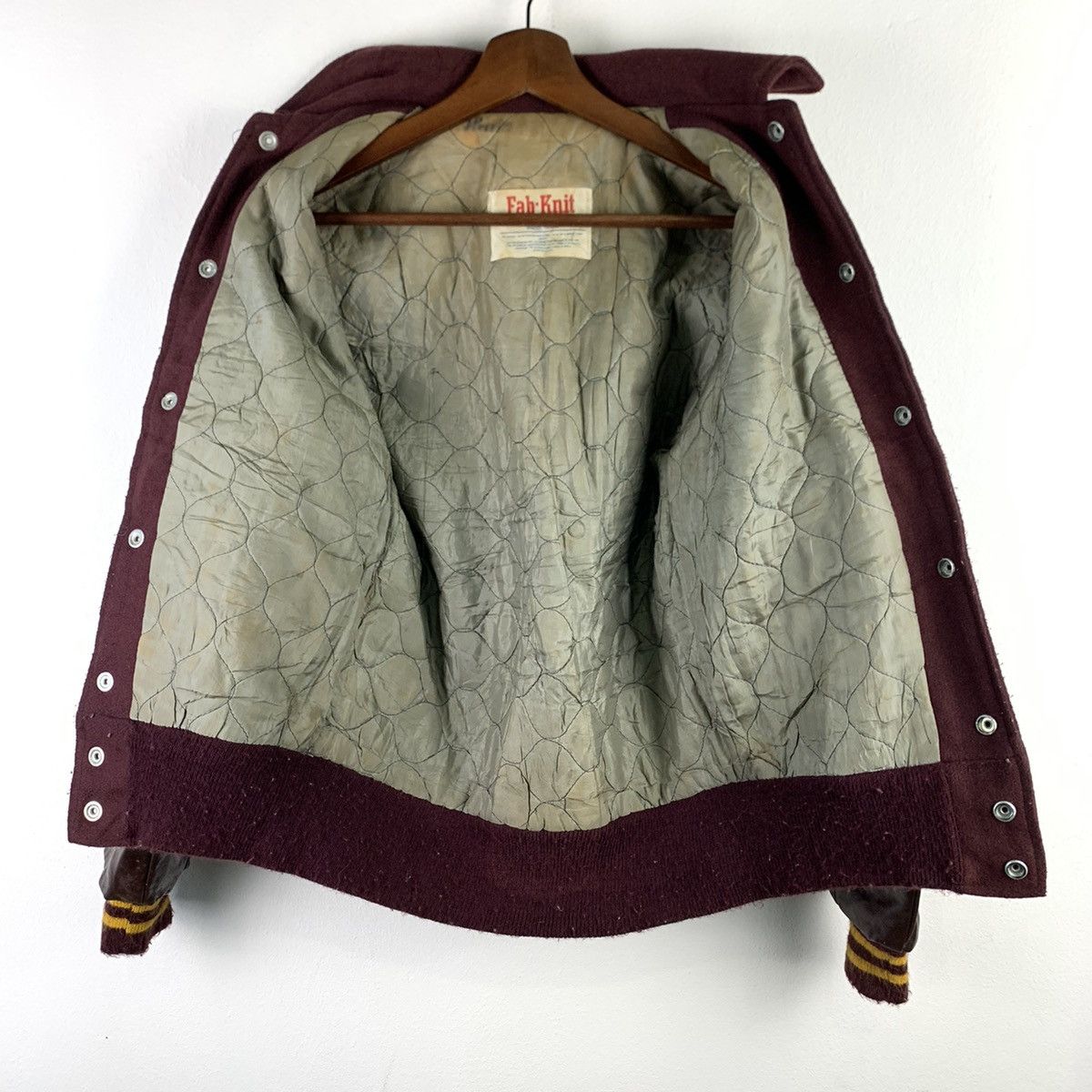 Japanese Brand × Vintage 🔥NK114🔥Vintage Fab-Knit Collared Leather varsity jackets Size US XS / EU 42 / 0 - 4 Thumbnail