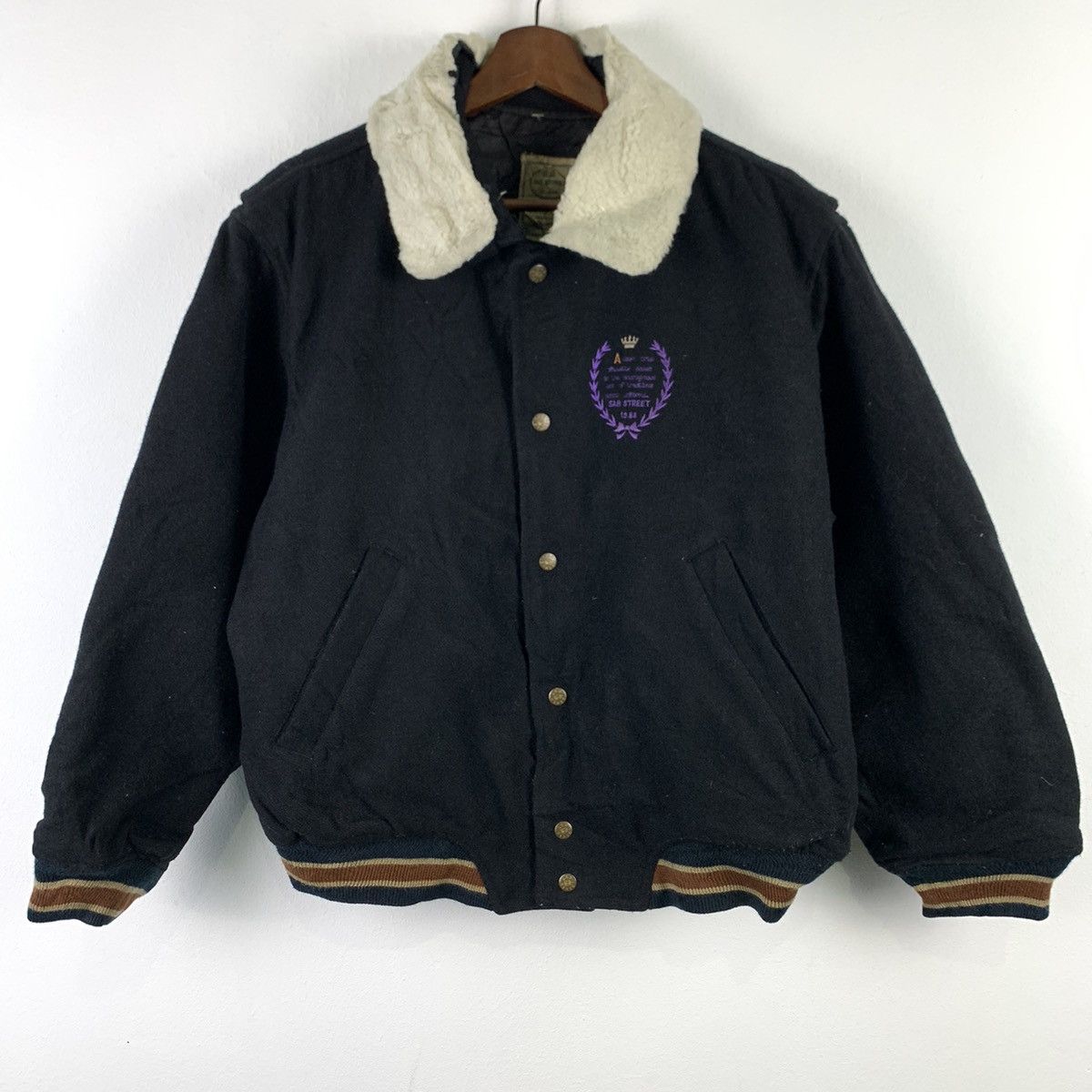 Japanese Brand × Vintage 🔥NK80🔥vintage SAB STREET outwear wool varsity jackets black Size US M / EU 48-50 / 2 - 3 Thumbnail
