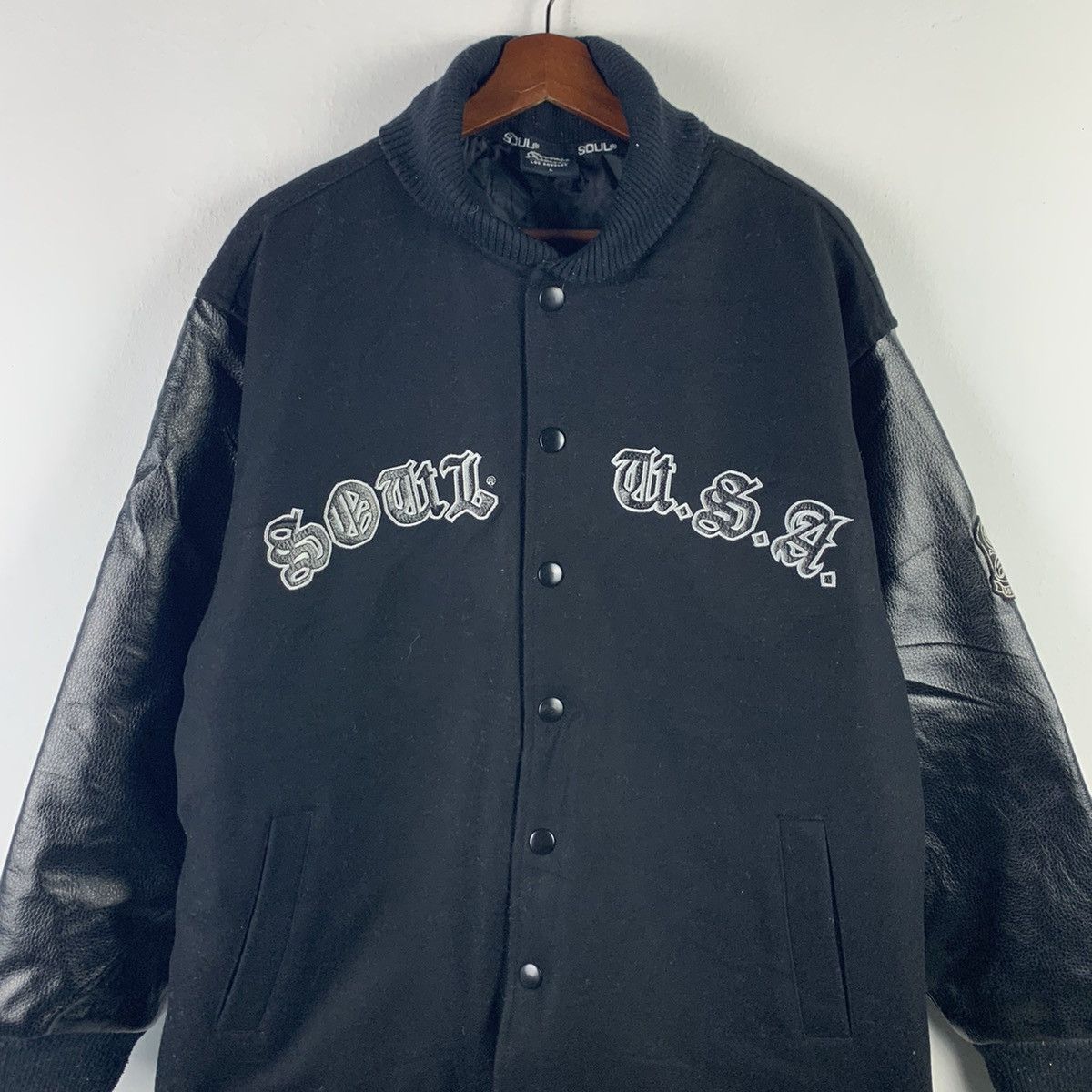 Japanese Brand 🔥NK91🔥Vintage Soul U.S.A Black Leather varsity jackets Size US L / EU 52-54 / 3 - 2 Thumbnail