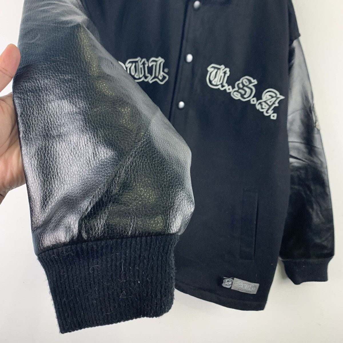 Japanese Brand 🔥NK91🔥Vintage Soul U.S.A Black Leather varsity jackets Size US L / EU 52-54 / 3 - 5 Thumbnail