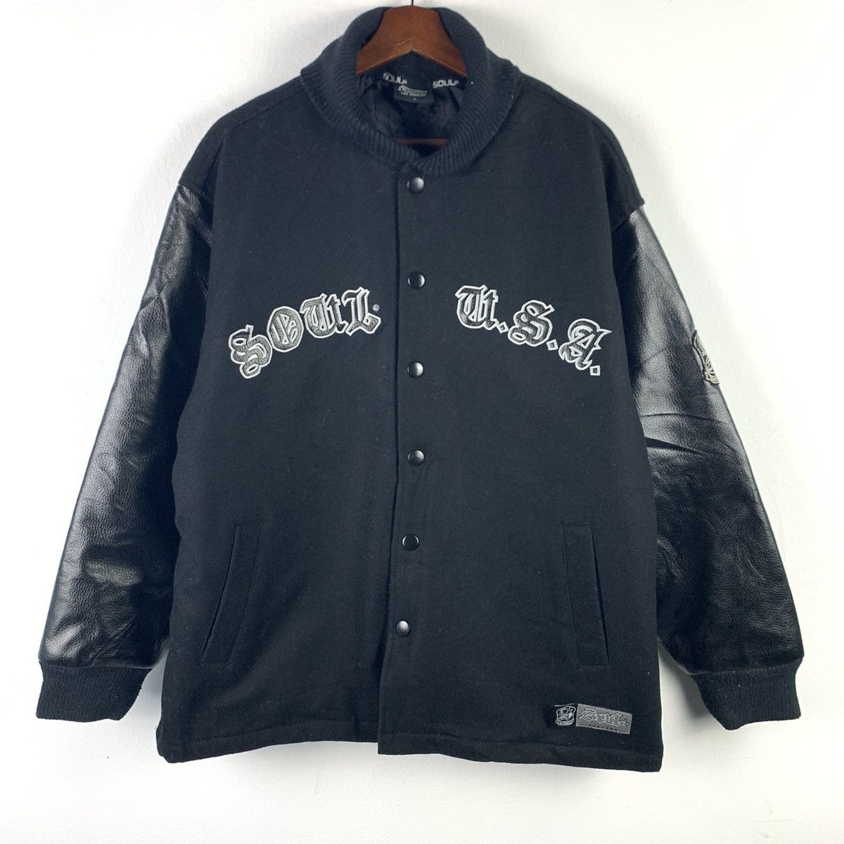 🔥NK91🔥Vintage Soul U.S.A Black Leather varsity jackets