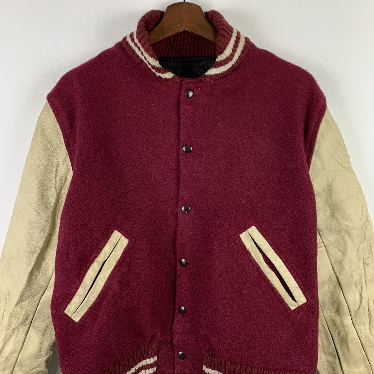Vintage 🔥NK103🔥Vintage ALBION Dark Red Plain Varsity jackets Size US S / EU 44-46 / 1 - 2 Thumbnail