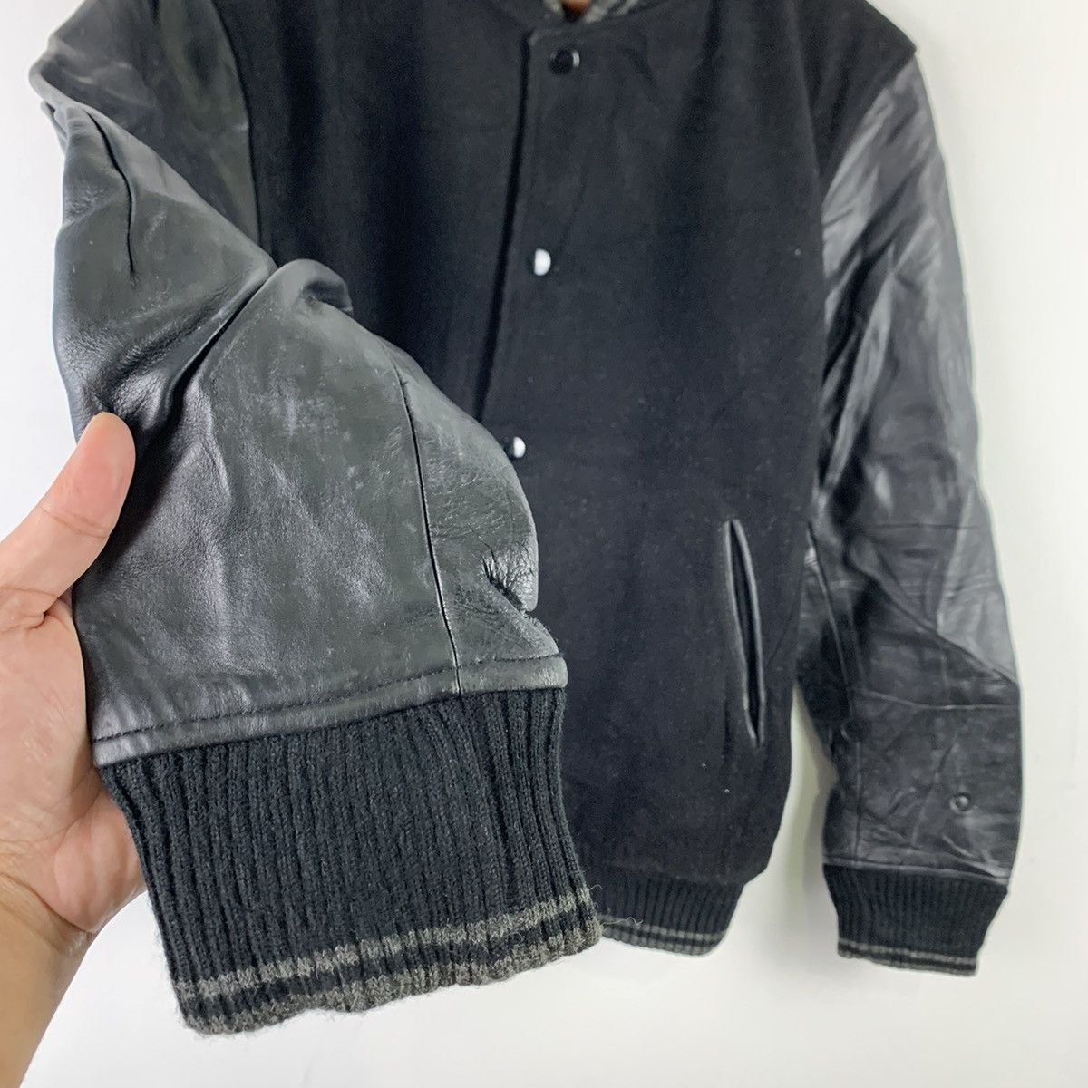 Japanese Brand × monkey time 🔥NK77🔥Monkey time Black plain Leather varsity jackets Size US S / EU 44-46 / 1 - 5 Thumbnail