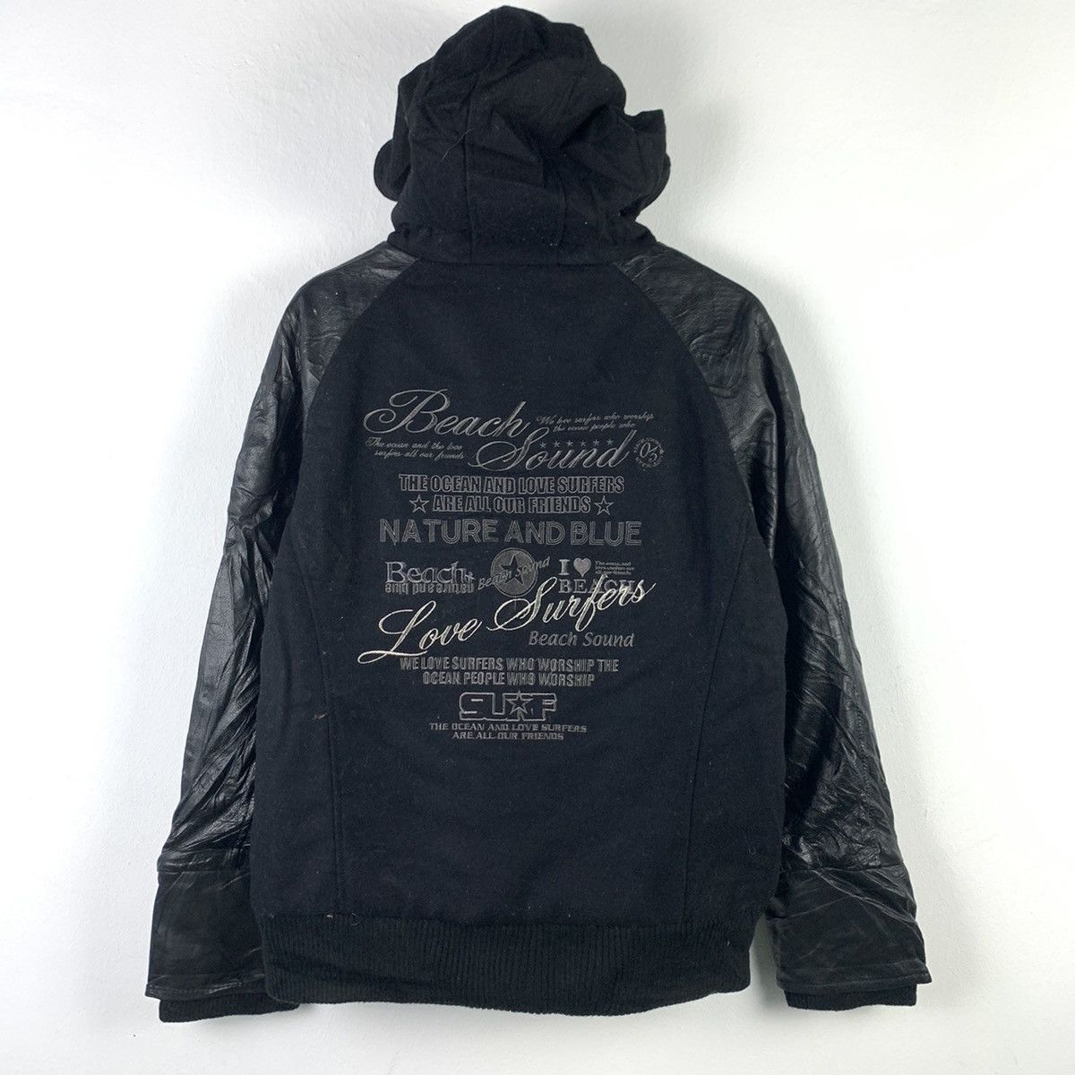 Japanese Brand × Vintage 🔥NK25🔥BEACH SOUND Hoodie Leather varsity jackets Size US M / EU 48-50 / 2 - 1 Thumbnail