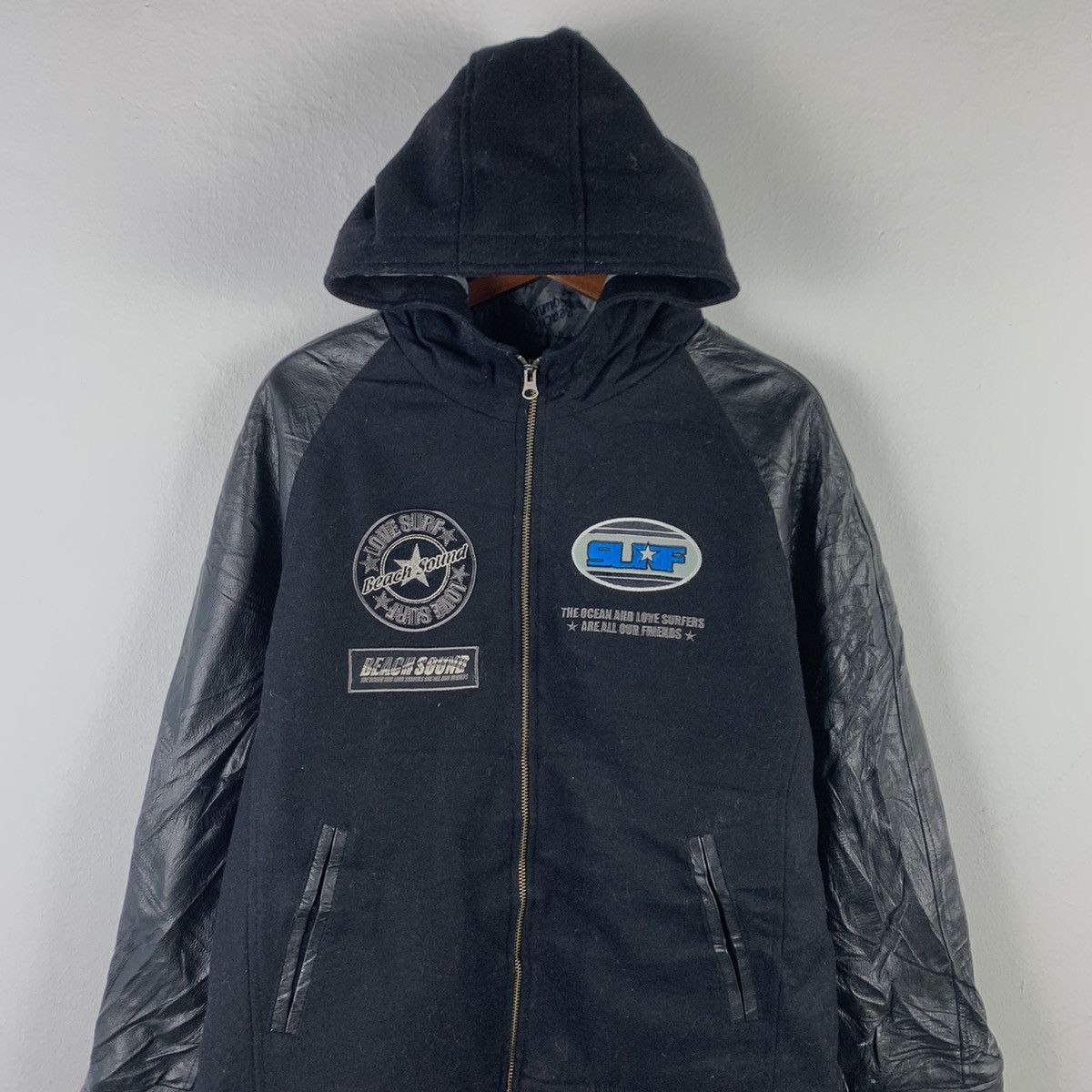 Japanese Brand × Vintage 🔥NK25🔥BEACH SOUND Hoodie Leather varsity jackets Size US M / EU 48-50 / 2 - 4 Thumbnail