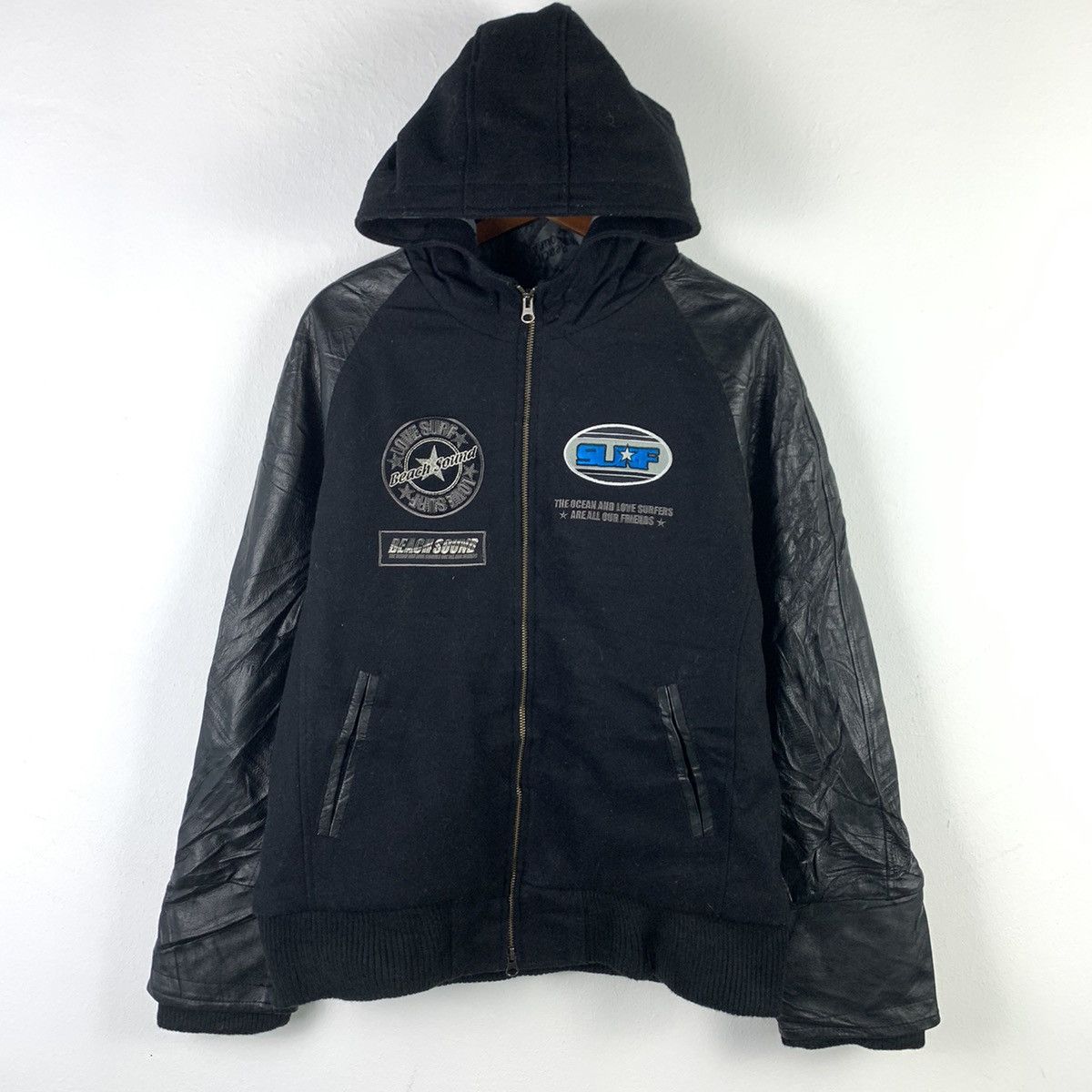 Japanese Brand × Vintage 🔥NK25🔥BEACH SOUND Hoodie Leather varsity jackets Size US M / EU 48-50 / 2 - 3 Thumbnail