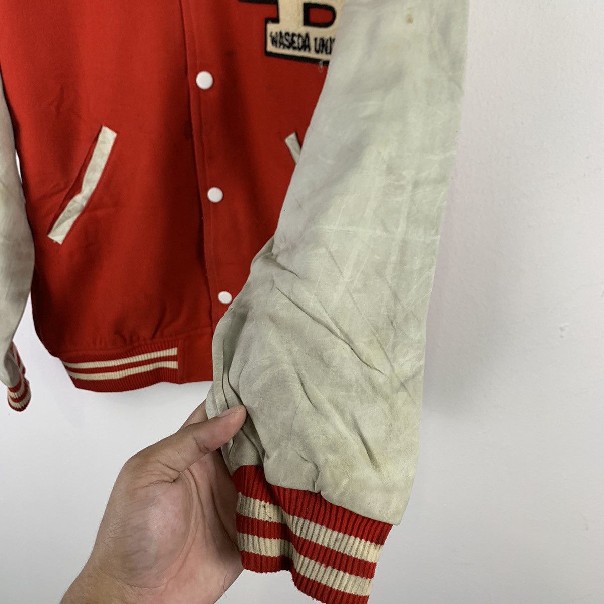 Japanese Brand × Vintage 🔥NK31🔥WASEDA UNIV Pu Leather varsity jackets Size US M / EU 48-50 / 2 - 6 Thumbnail