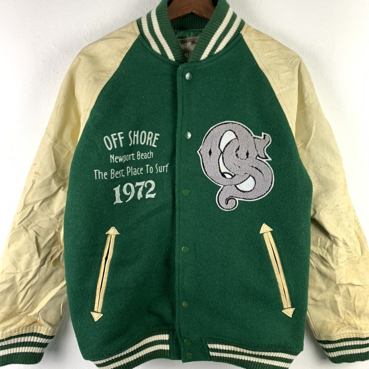 Japanese Brand × Vintage 🔥NS381🔥vintage OFF SHORE Green varsity jackets Size US M / EU 48-50 / 2 - 2 Thumbnail