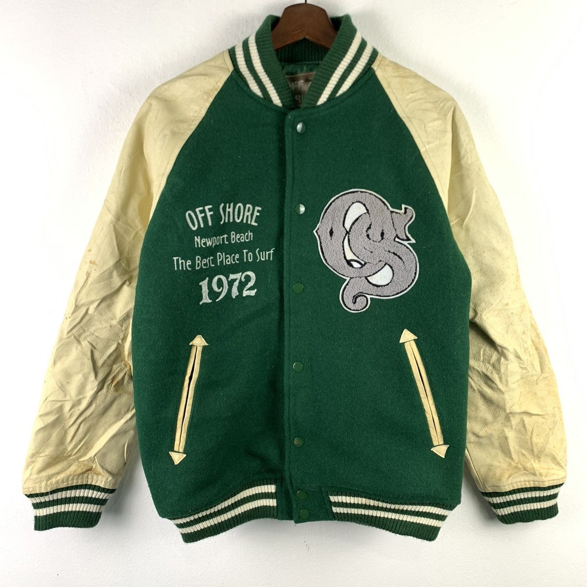 Japanese Brand × Vintage 🔥NS381🔥vintage OFF SHORE Green varsity jackets Size US M / EU 48-50 / 2 - 1 Thumbnail