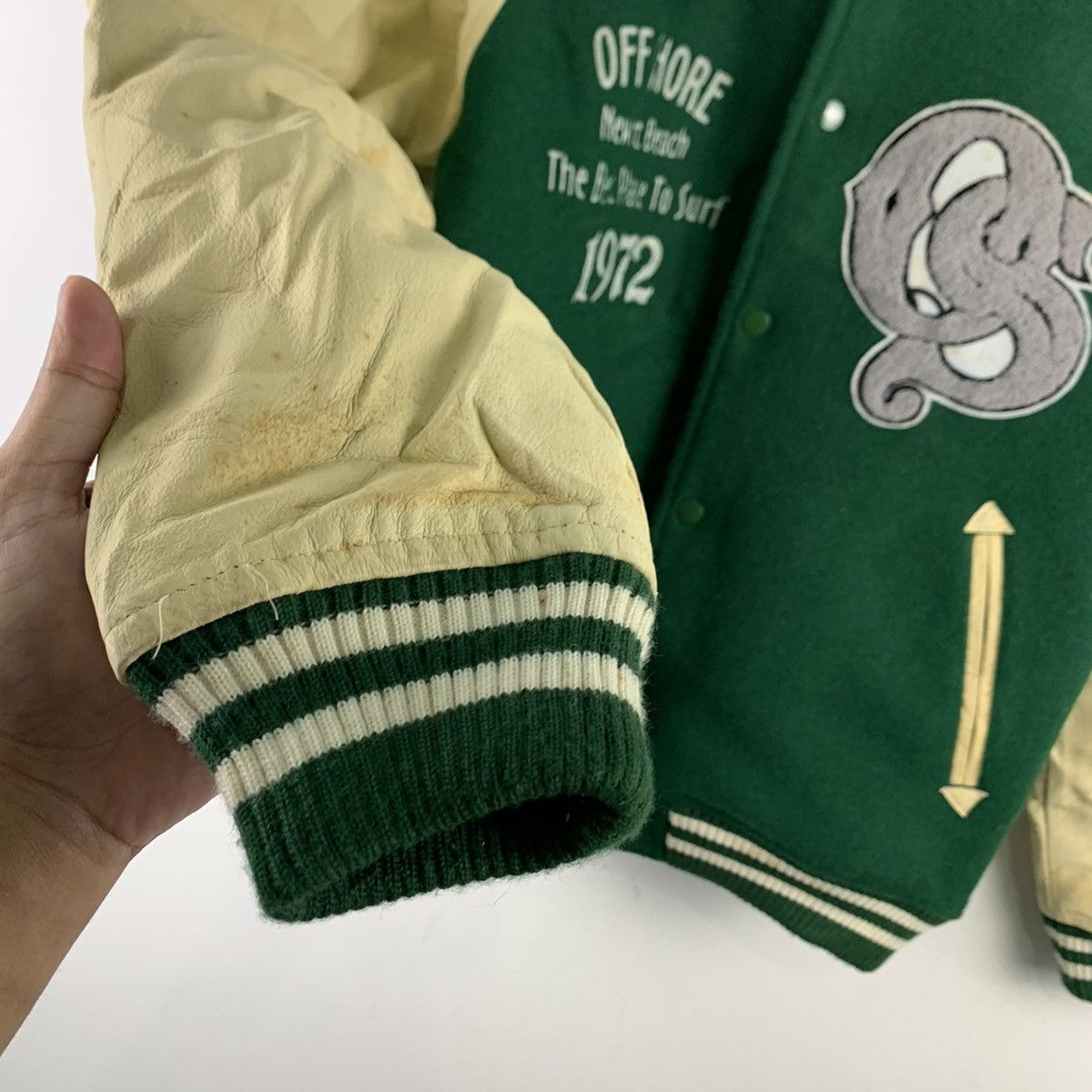 Japanese Brand × Vintage 🔥NS381🔥vintage OFF SHORE Green varsity jackets Size US M / EU 48-50 / 2 - 5 Thumbnail