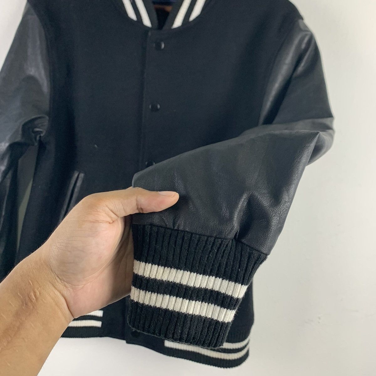 Japanese Brand 🔥NK40🔥Apply wool PU Leather Black varsity jackets Size US S / EU 44-46 / 1 - 5 Thumbnail