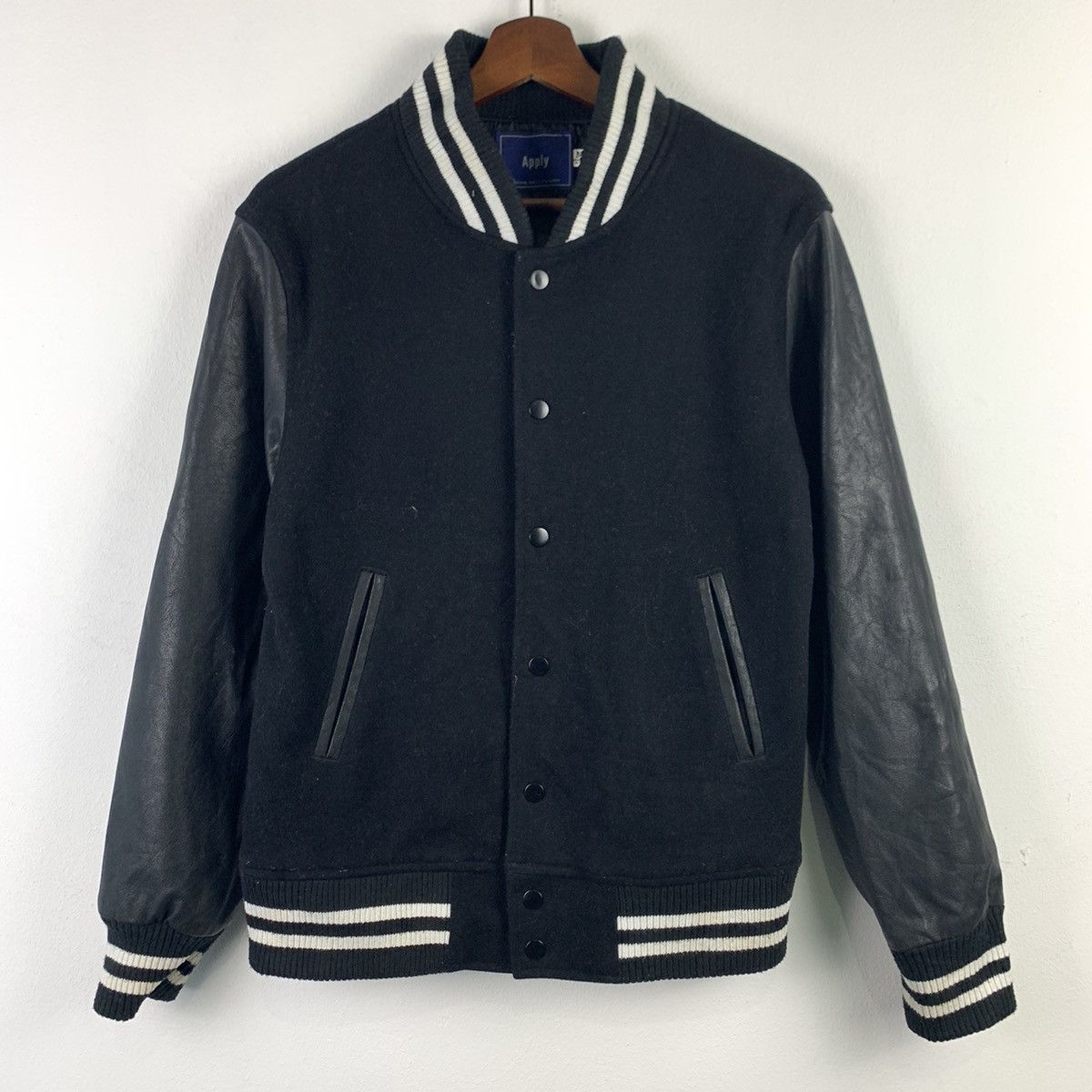 Japanese Brand 🔥NK40🔥Apply wool PU Leather Black varsity jackets Size US S / EU 44-46 / 1 - 1 Thumbnail