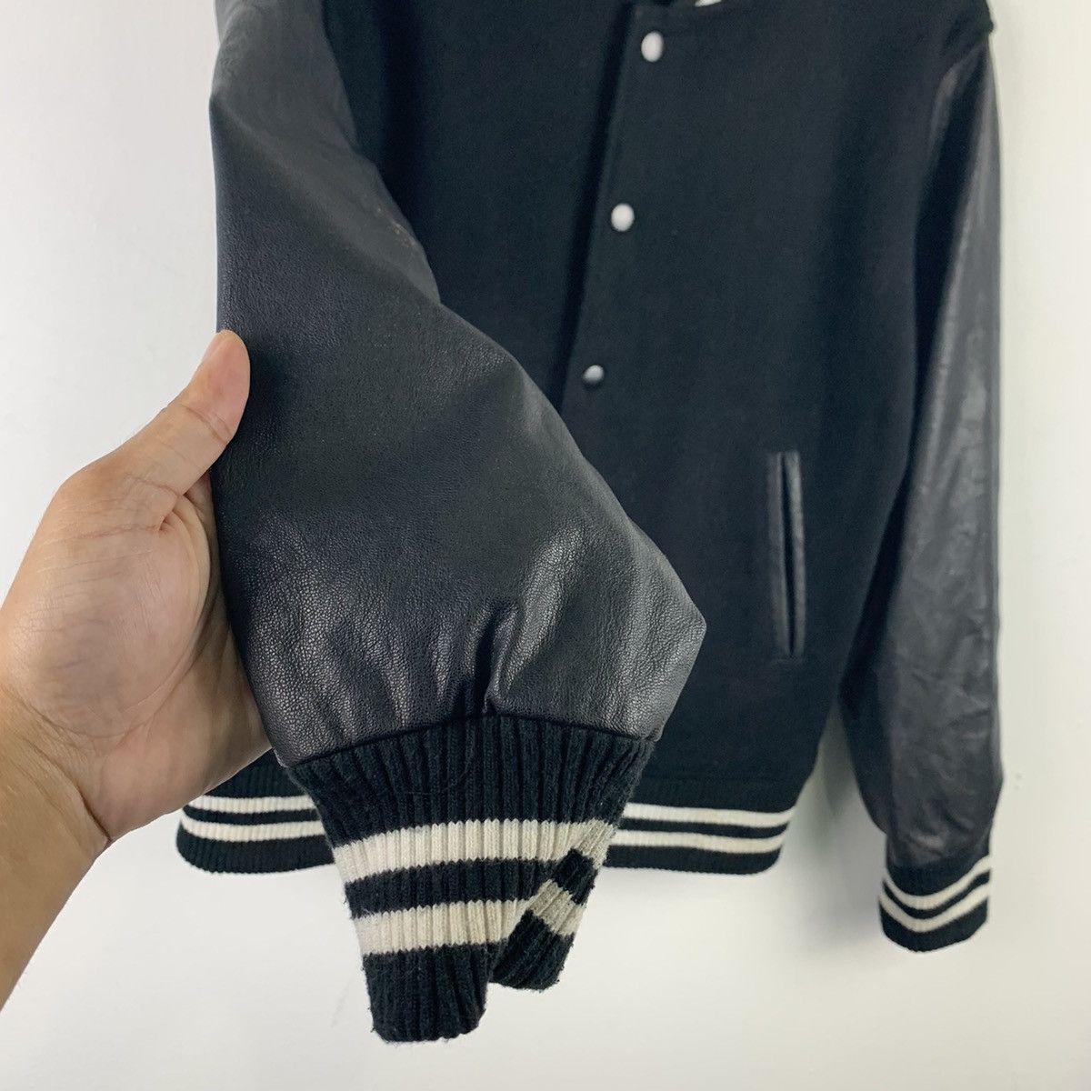 Japanese Brand 🔥NK40🔥Apply wool PU Leather Black varsity jackets Size US S / EU 44-46 / 1 - 4 Thumbnail