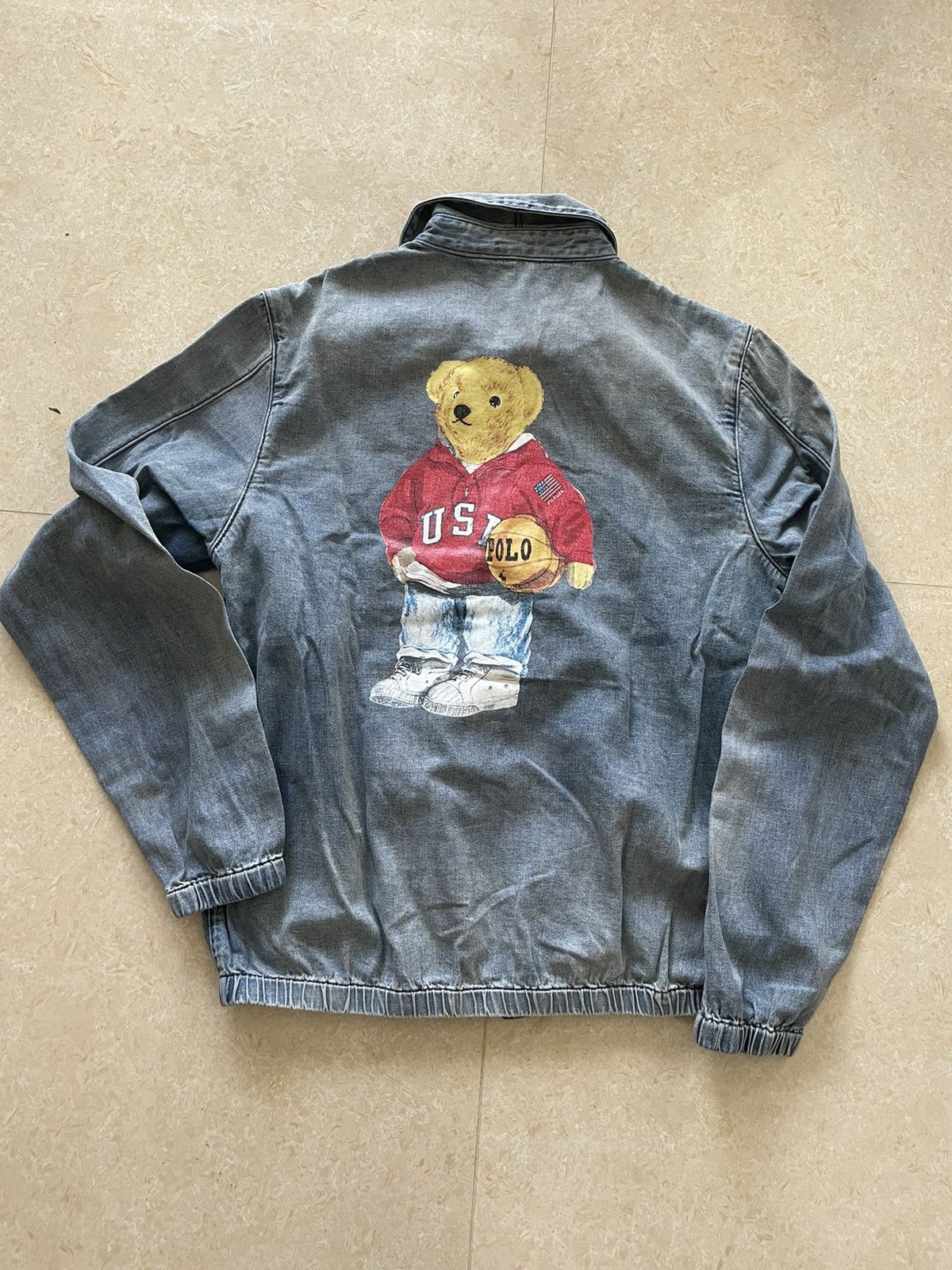 Polo Ralph Lauren Polo RL basketball bear windbreaker denim jacket M Grailed