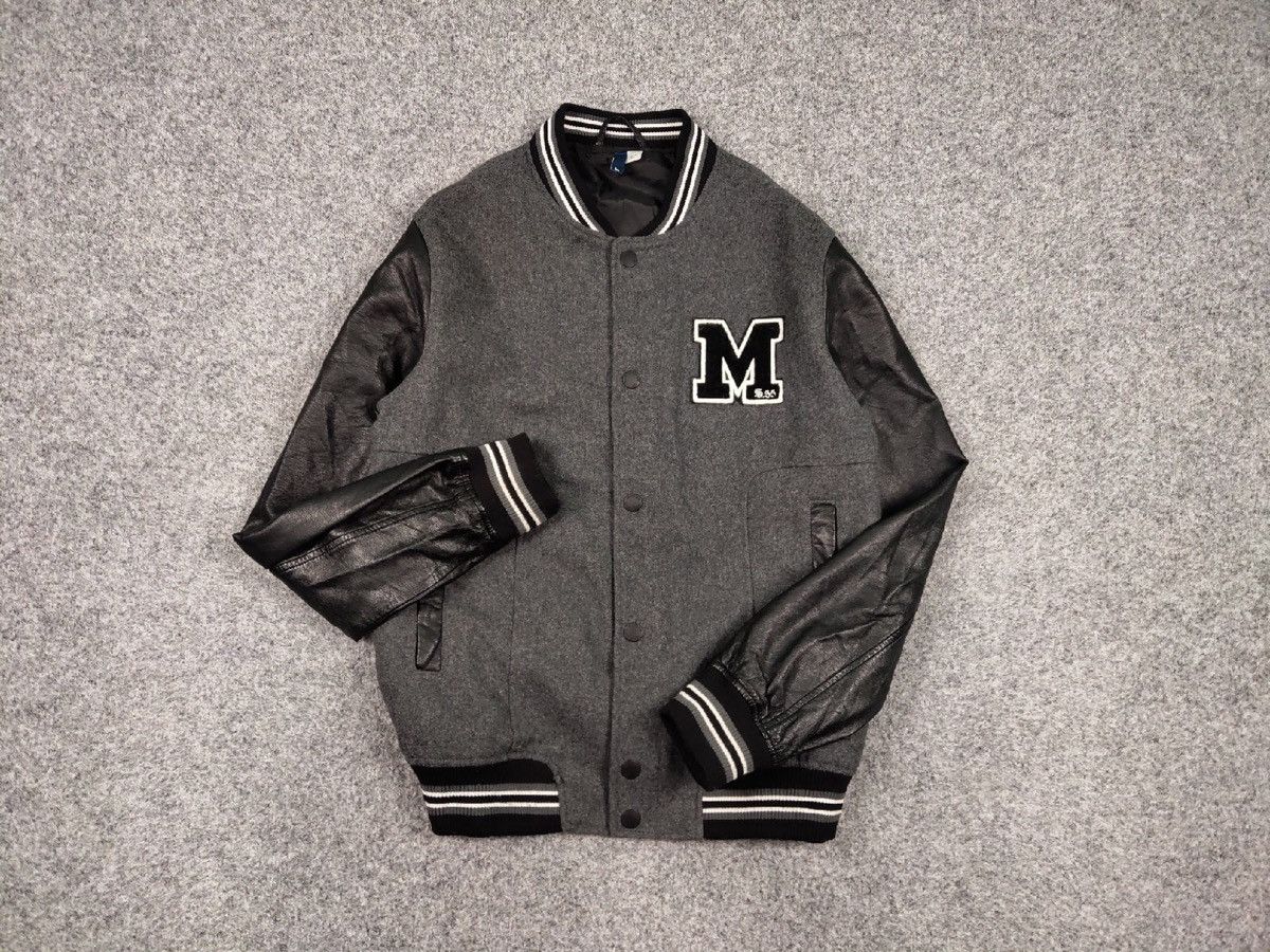 Japanese Brand Vintage 90s Varsity Jacket Bomber USA Letterman Grey Wool Size US L / EU 52-54 / 3 - 12 Thumbnail
