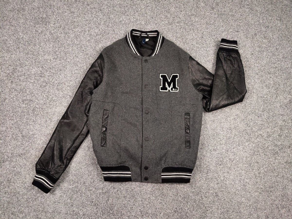 Japanese Brand Vintage 90s Varsity Jacket Bomber USA Letterman Grey Wool Size US L / EU 52-54 / 3 - 13 Thumbnail
