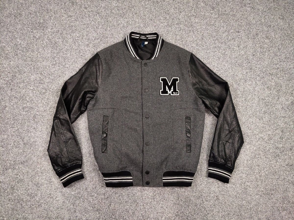 Japanese Brand Vintage 90s Varsity Jacket Bomber USA Letterman Grey Wool Size US L / EU 52-54 / 3 - 14 Thumbnail