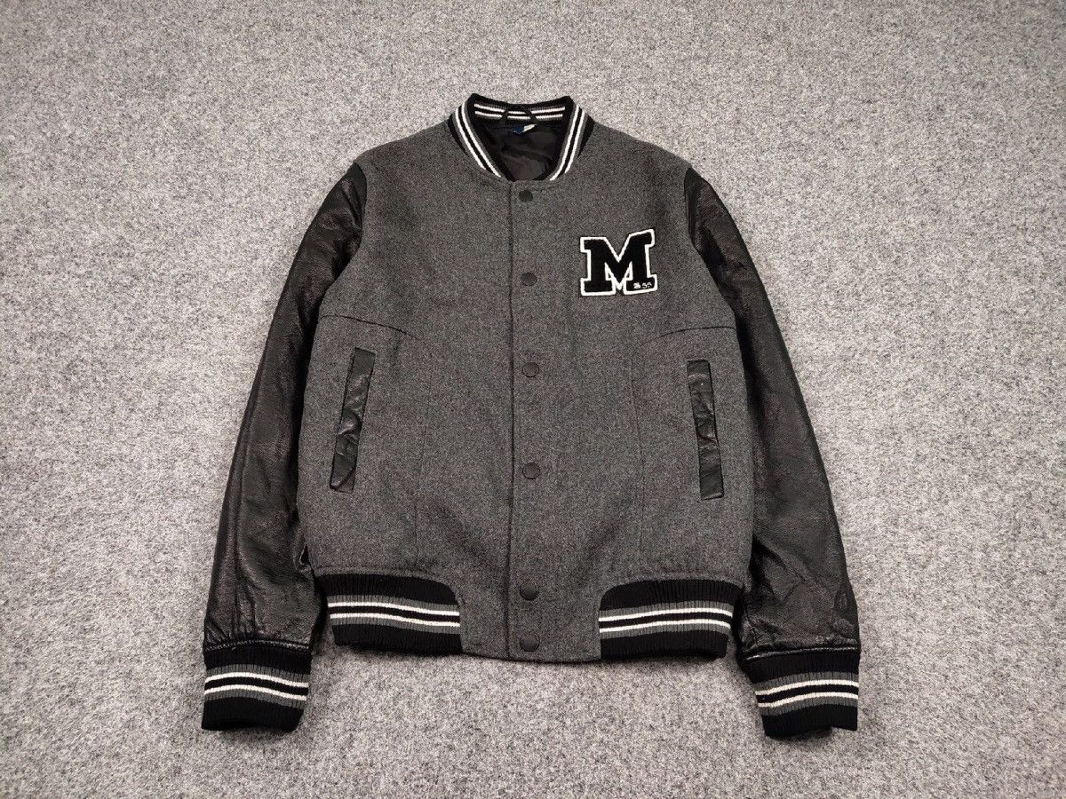 Japanese Brand Vintage 90s Varsity Jacket Bomber USA Letterman Grey Wool Size US L / EU 52-54 / 3 - 2 Thumbnail