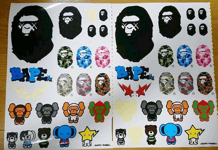 Kaws 2005 Kaws x Bape Stickers (2) sheets rare kawsone | Grailed