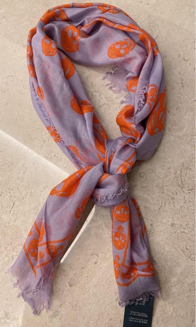 Alexander McQueen Scarf - Pastel Purple w/ Orange Skulls
