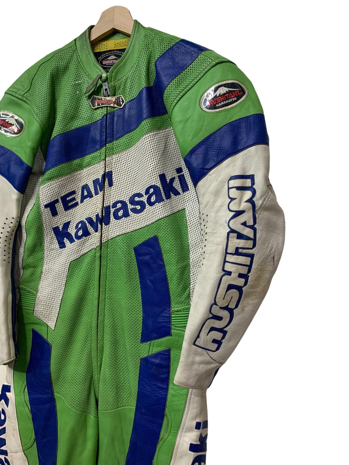 Kadoya 🔥RARE KUSHITANI KAWASAKI RIDING SUIT LEATHER Size US 35 - 4 Thumbnail