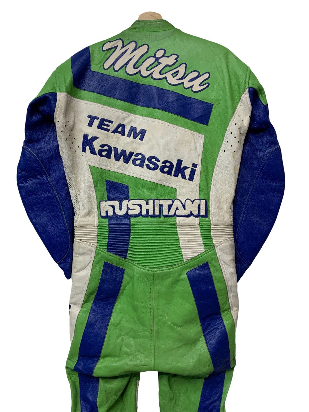 Kadoya 🔥RARE KUSHITANI KAWASAKI RIDING SUIT LEATHER Size US 35 - 8 Thumbnail