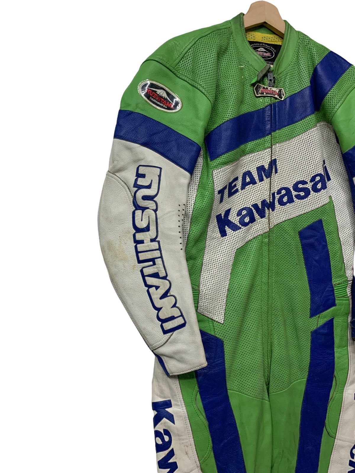 Kadoya 🔥RARE KUSHITANI KAWASAKI RIDING SUIT LEATHER Size US 35 - 3 Thumbnail