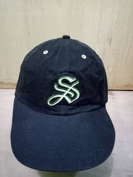 Stussy vintage 90s stussy hat black big logo | Grailed