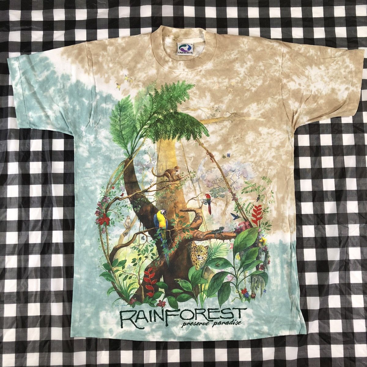 Rainforest 1991 Liquid Blue Vintage Tie Dye T shirt