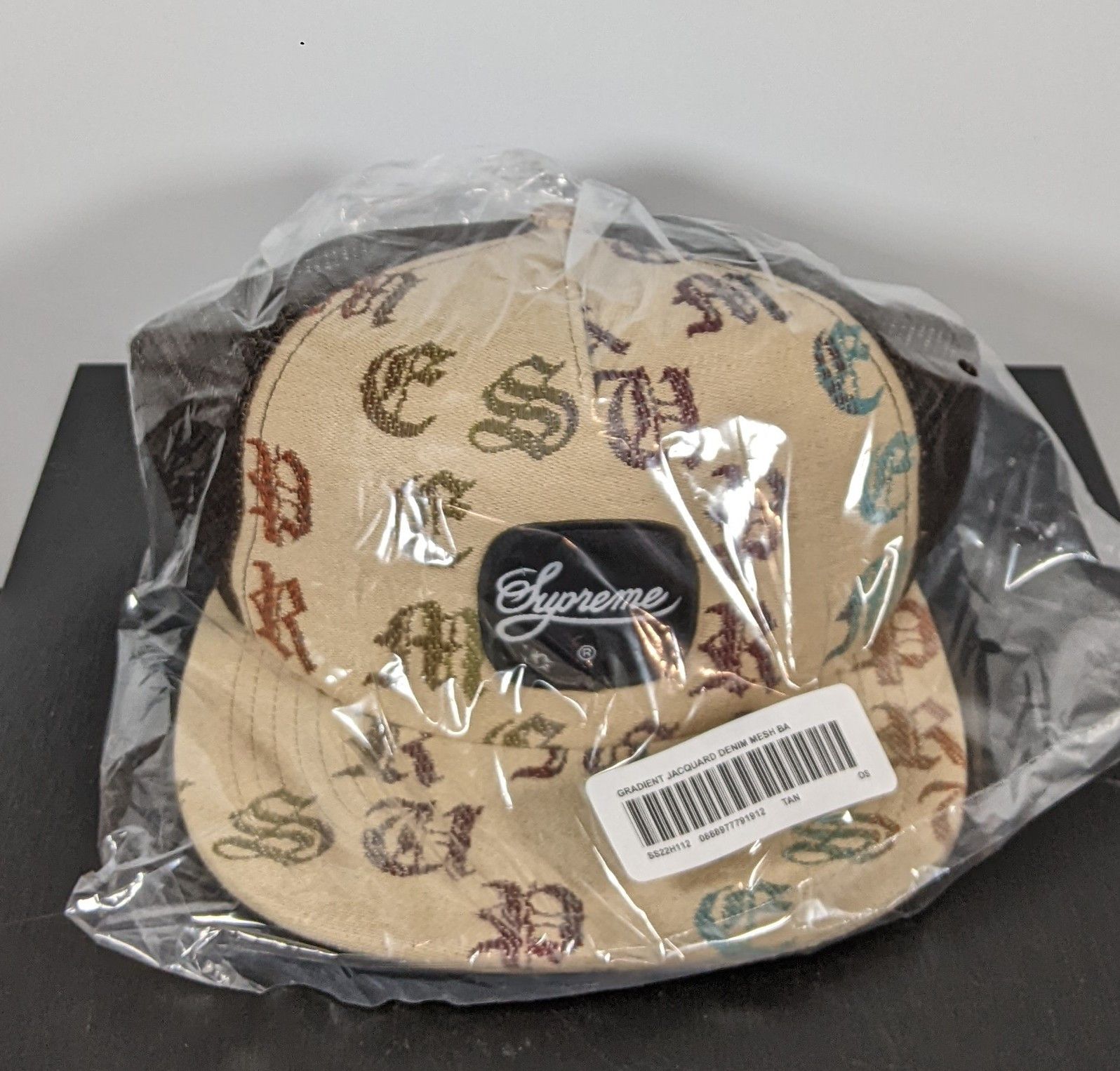 Supreme Gradient Jacquard Denim Mesh Back 5-Panel Snapback Hat Cap SS22 Tan  NWT