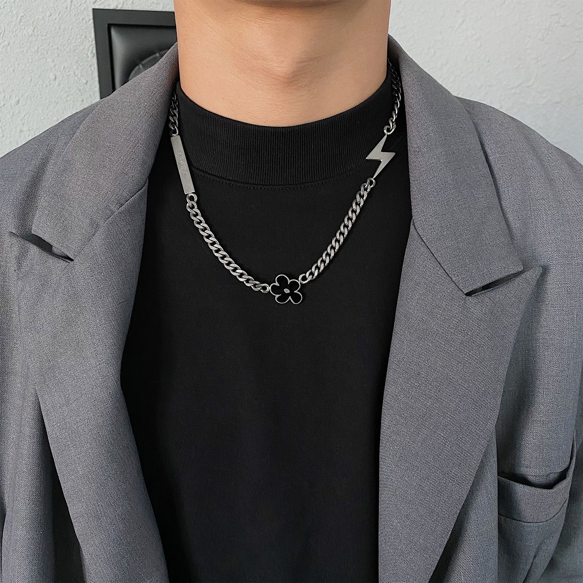 Jewelry × Vintage Black Flower Pendant Fashion Lightning Men's Necklace Size ONE SIZE - 2 Thumbnail