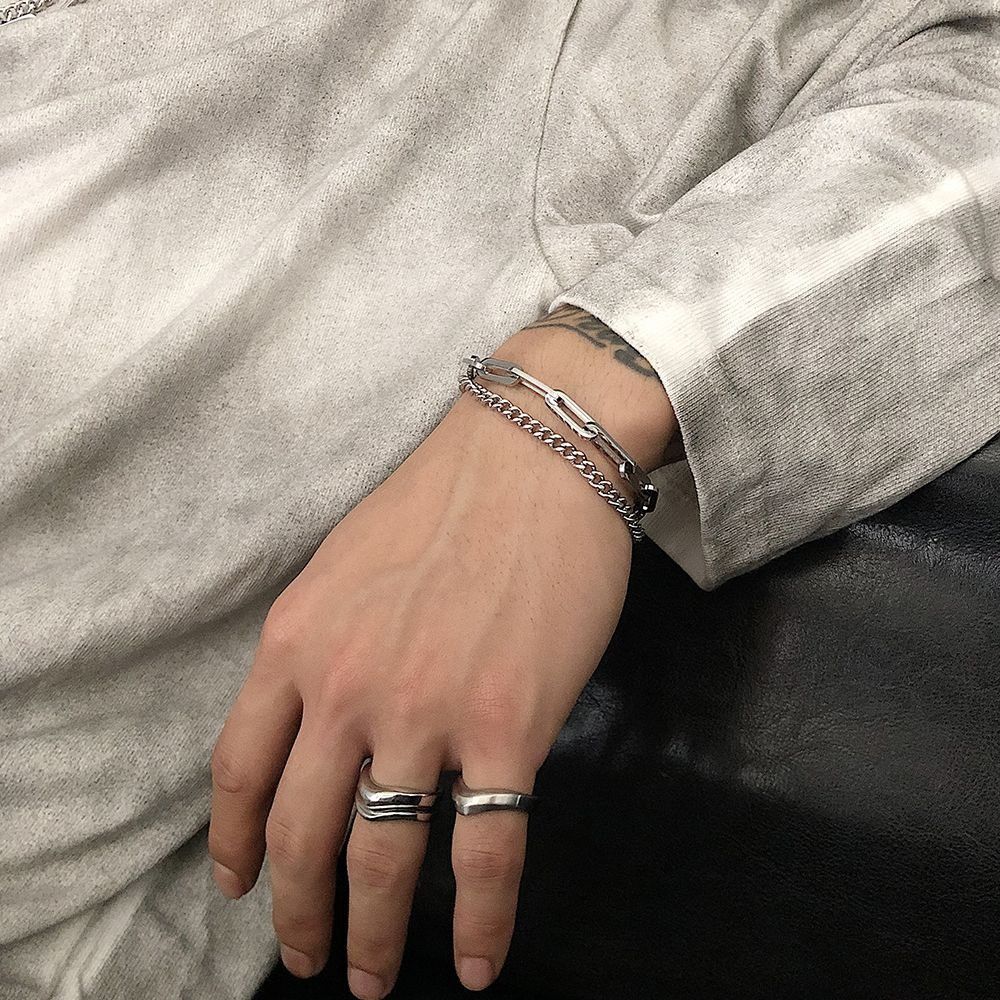 Jewelry × Vintage Fashion Stitching Double Layer Hip Hop Bracelet Size ONE SIZE - 2 Thumbnail