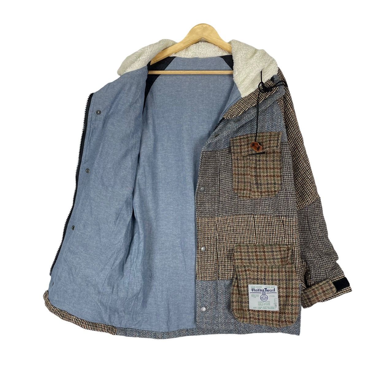 Harris Tweed ☀️HARRIS TWEED PATCHWORK HOODIE FUR JACKET Size US L / EU 52-54 / 3 - 7 Thumbnail