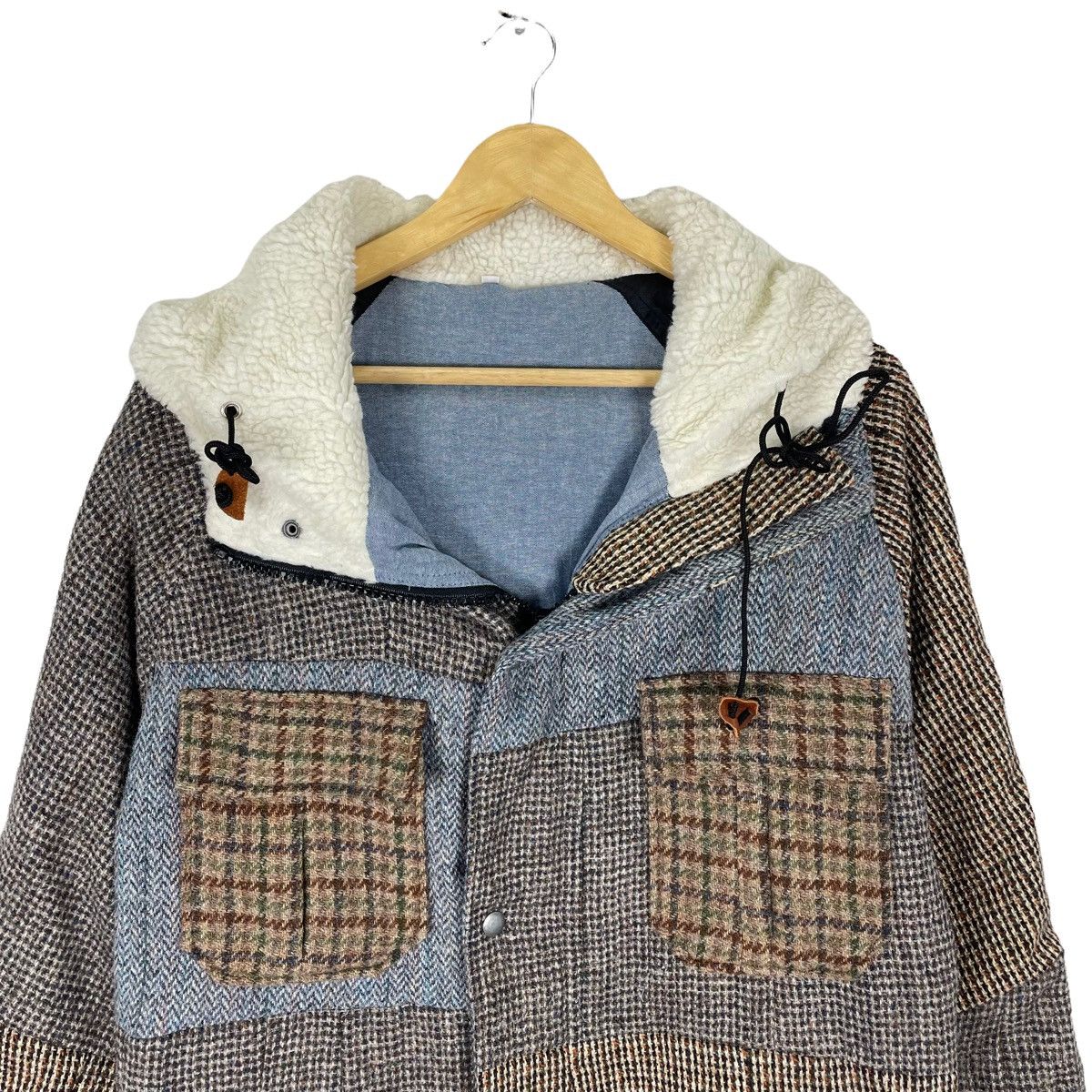 Harris Tweed ☀️HARRIS TWEED PATCHWORK HOODIE FUR JACKET Size US L / EU 52-54 / 3 - 4 Thumbnail