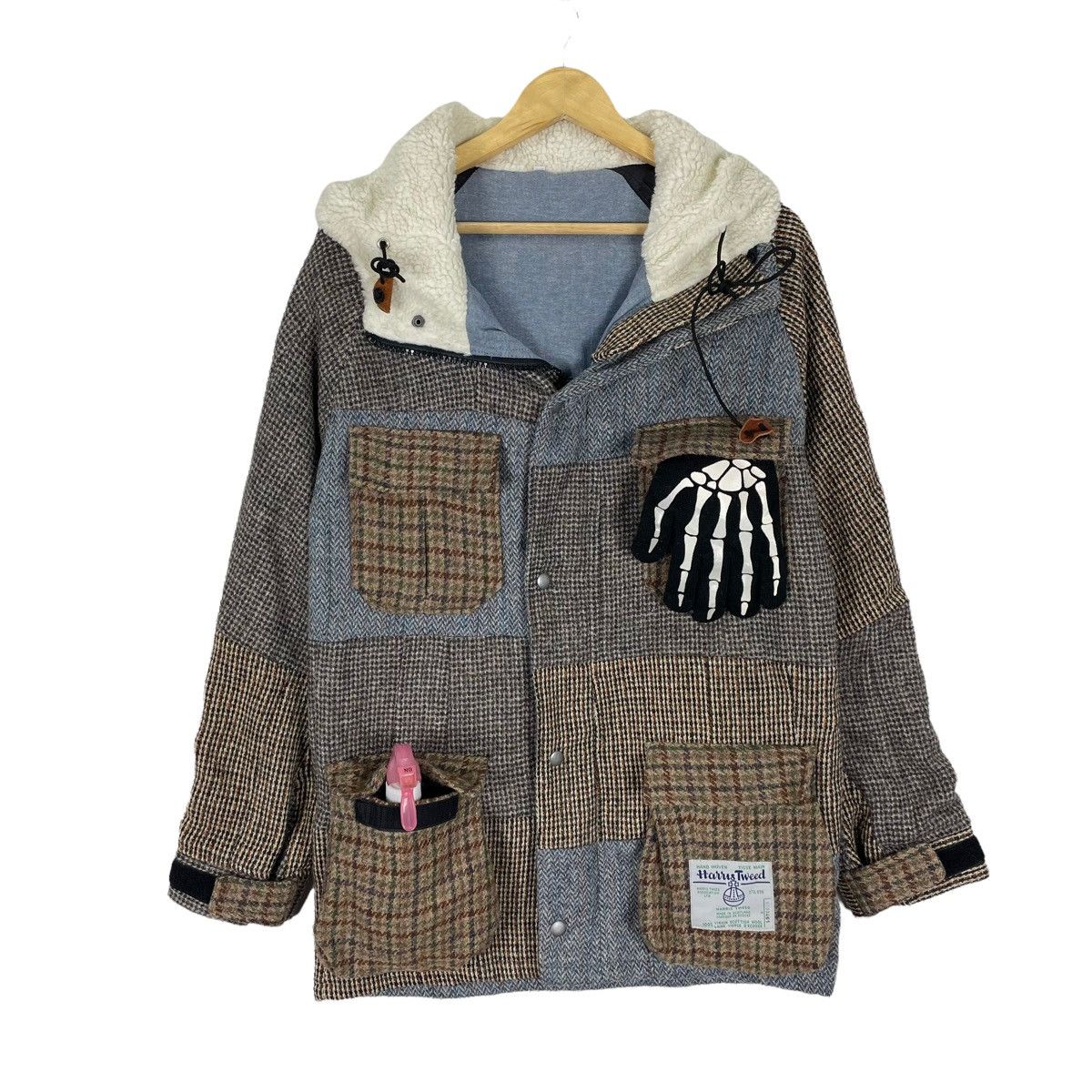 Harris Tweed ☀️HARRIS TWEED PATCHWORK HOODIE FUR JACKET Size US L / EU 52-54 / 3 - 1 Thumbnail