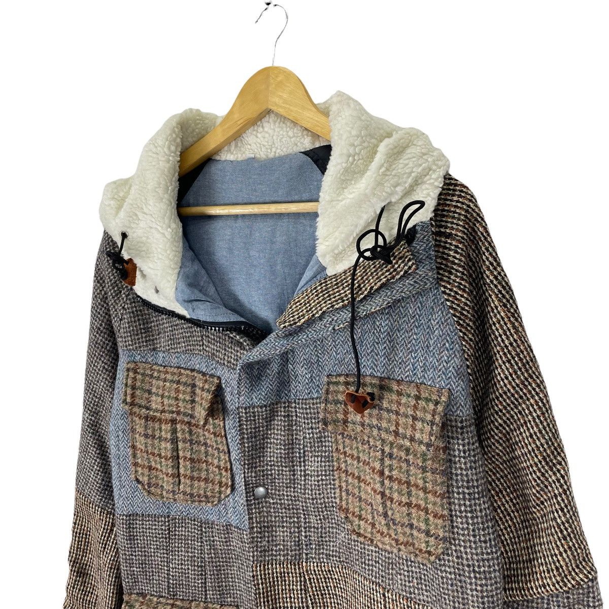 Harris Tweed ☀️HARRIS TWEED PATCHWORK HOODIE FUR JACKET Size US L / EU 52-54 / 3 - 5 Thumbnail