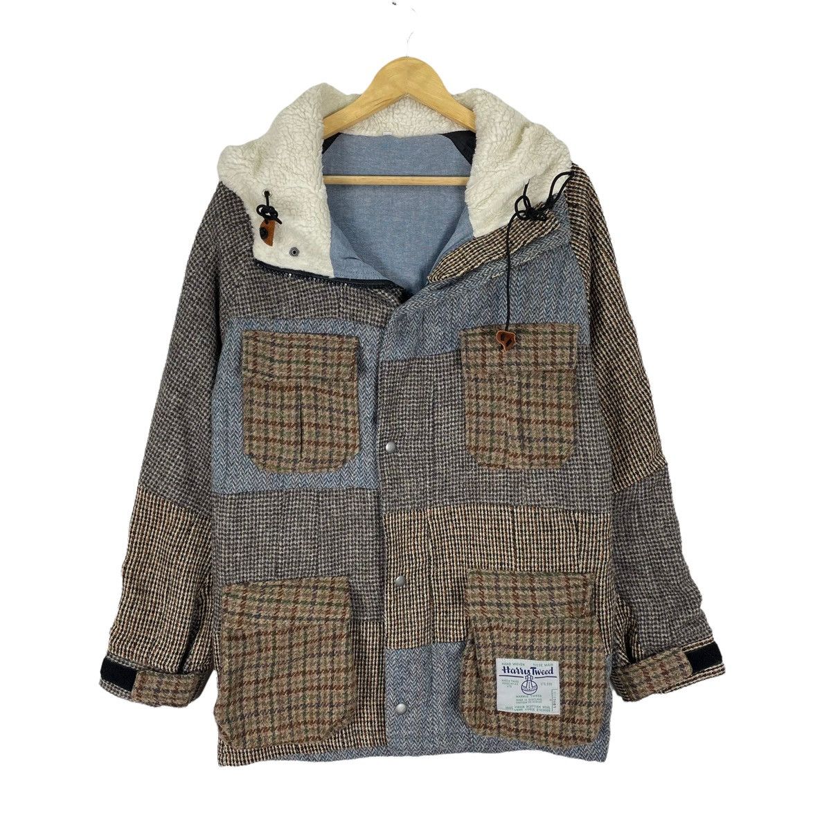 Harris Tweed ☀️HARRIS TWEED PATCHWORK HOODIE FUR JACKET Size US L / EU 52-54 / 3 - 2 Thumbnail