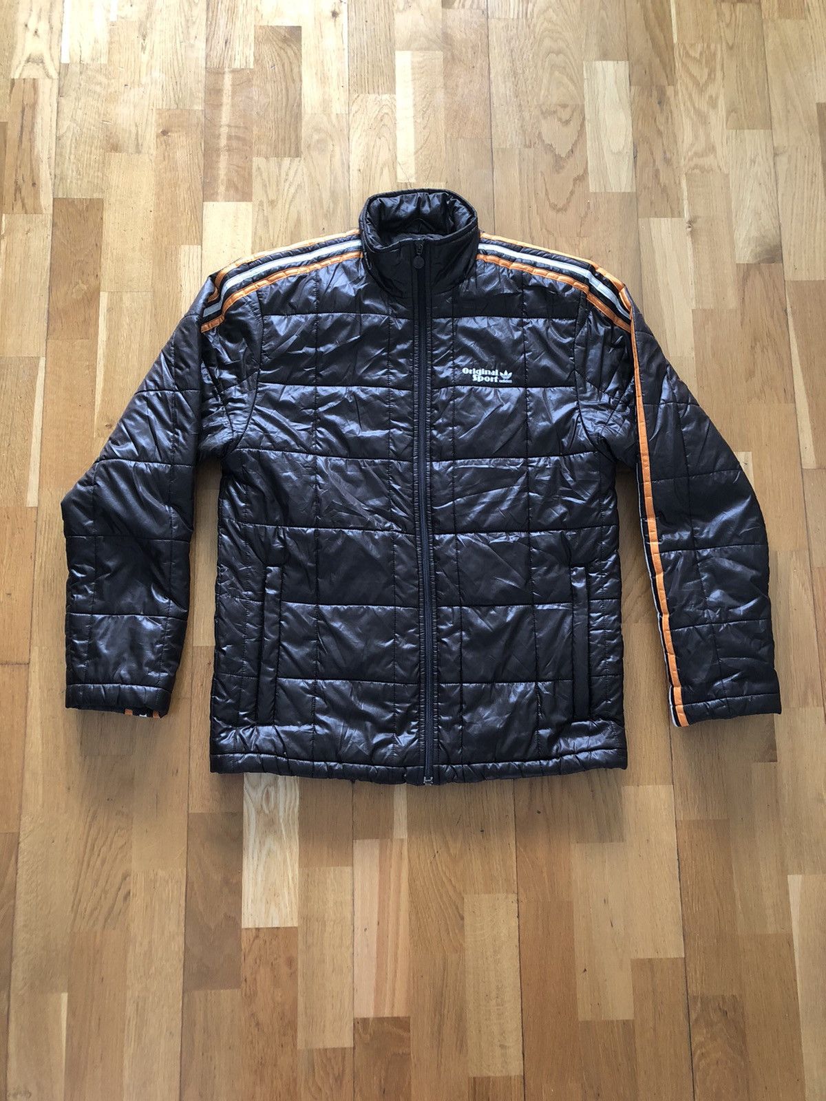 90s-00'S Adidas padded puffer jacket, men's size L Nylon navy blue type Vintage Second Hand
