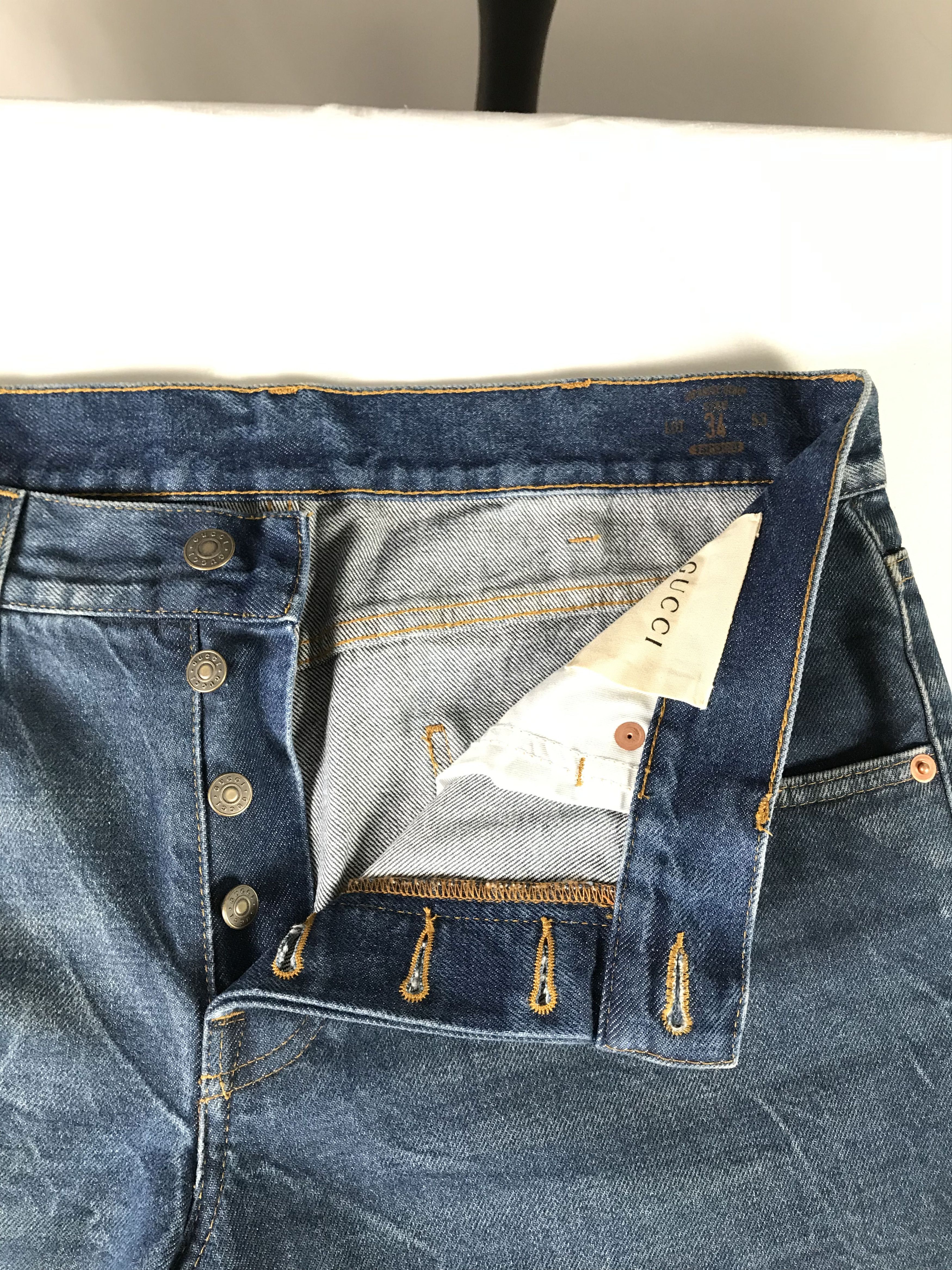 Gucci Gucci Blue Jeans With Red Embroidered Text Size US 34 / EU 50 - 10 Thumbnail